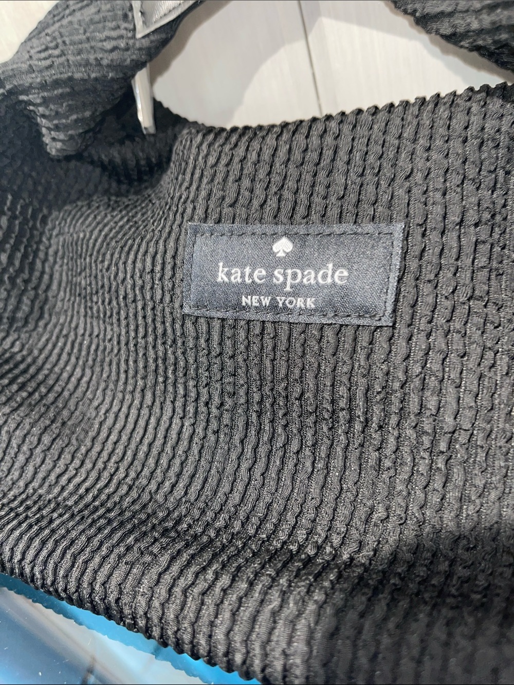 Kate Spade ♠️ Ribbed Cosmetic Bag Black Woven Mini Top-Handle Bag NWT - Picture 3 of 6